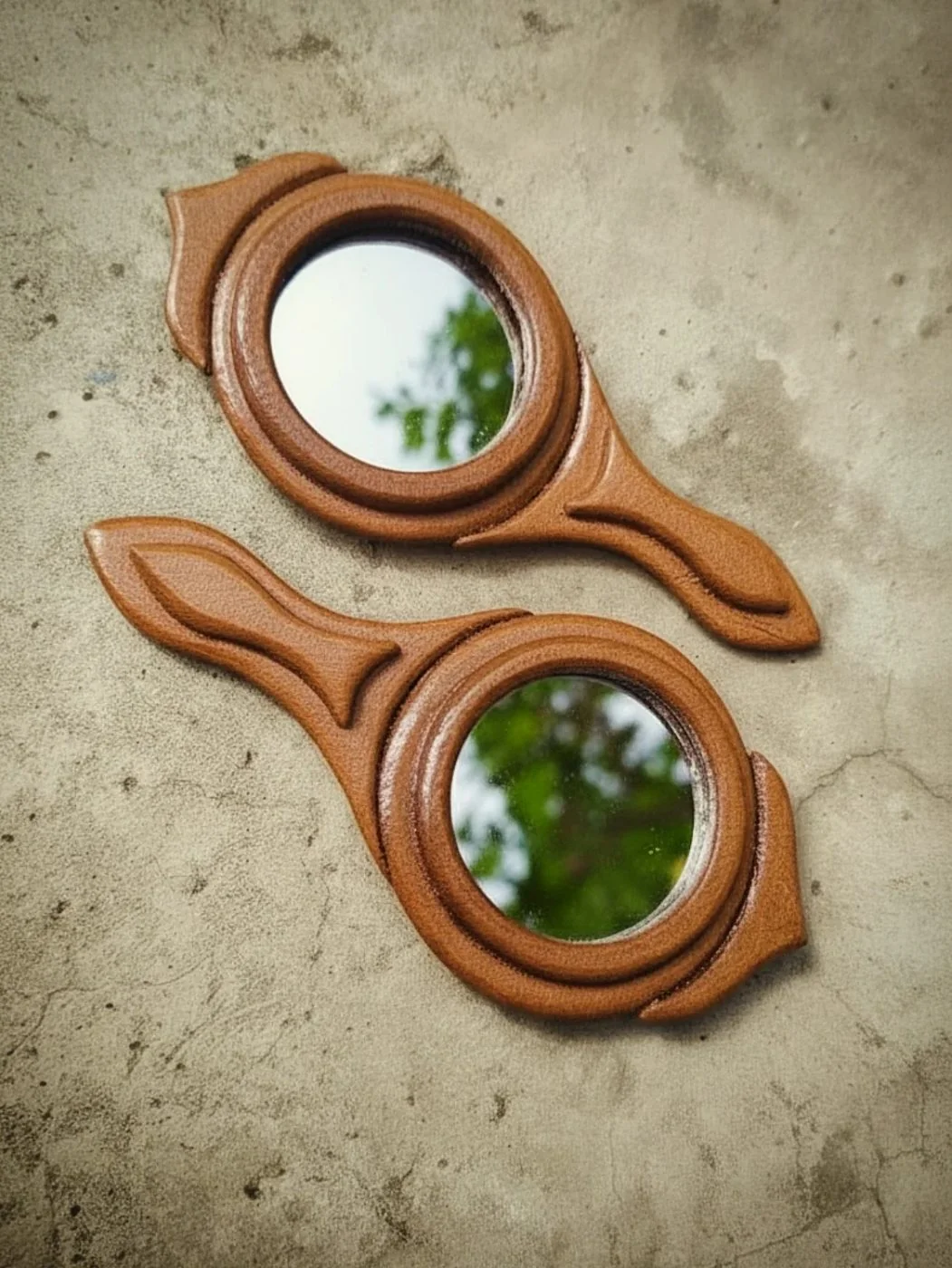 Double hand mirrors, handcrafted pair