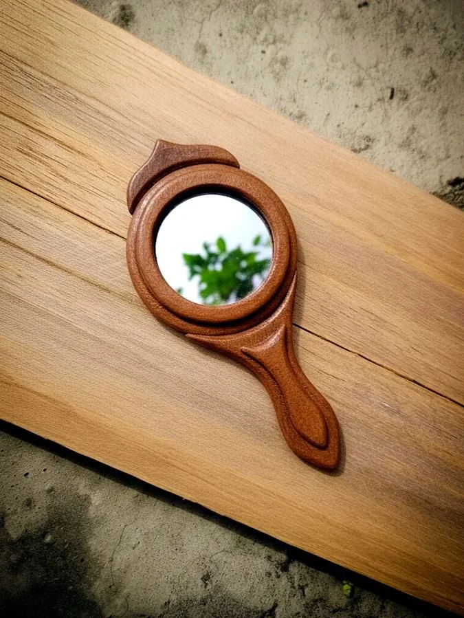Hand mirror, oak grain